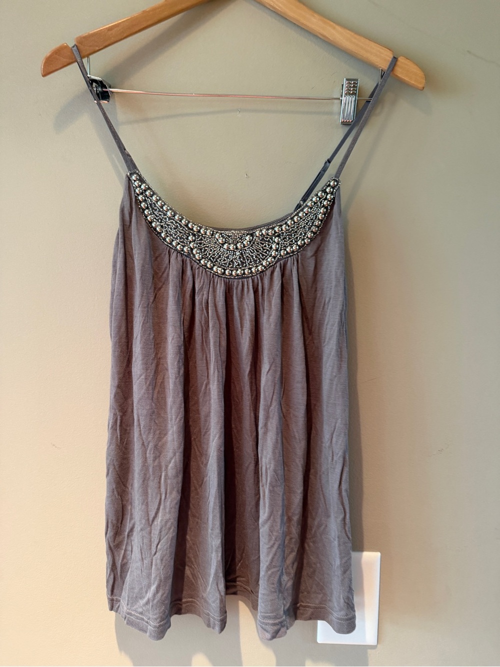 Candies Beaded Scoop-Neck Spaghetti Strap Tank Top - Gray NWT large